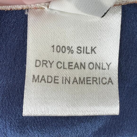 Amanda Uprichard Blue L Top Silk Notch Neck Button Front Long Sleeve Regular Fit - Picture 7 of 7